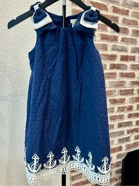 Cynthia Rowley Navy Nautical Sleeveless Sailor Dress w/ Bow Straps - Girls 7